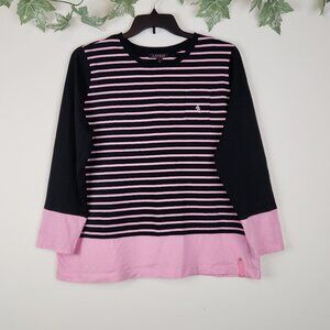 Lauren Ralph Lauren Size 2X Pink Black Striped Stretch Cotton Pullover Knit Top